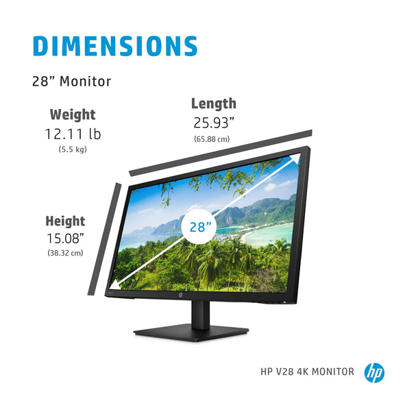 HP V28 4K Monitor - Computer Monitor with 28-inch Diagonal Display, 3840 x 2160 at 60 Hz, and 1ms Response Time - AMD Freesync Technology - Dual HDMI and DisplayPort - Low Blue Light - 8WH57AA#ABA
