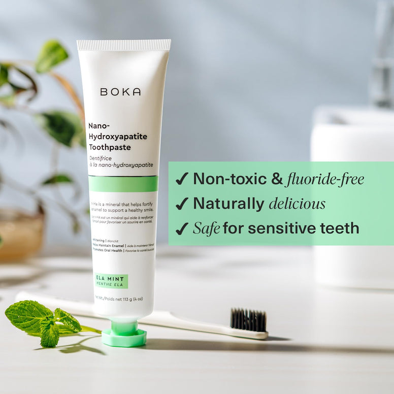 Boka Ela Mint Natural Toothpaste, Nano-Hydroxyapatite for Remineralizing, Sensitivity and Whitening, Fluoride-Free, Dentist Recommended for Kids and Adults, Made in USA, 4oz (Pack of 1)