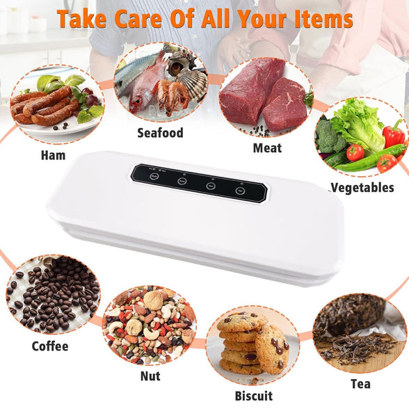 Vacuum Sealer Machine，Automatic Air Sealing System for Food Storage, Moist Mode，Led Indicator Lights，Easy to Clean，Dry & Modes Machine - Automatic Storage Dry and Food，Air 10 Seal Bags (white-1)