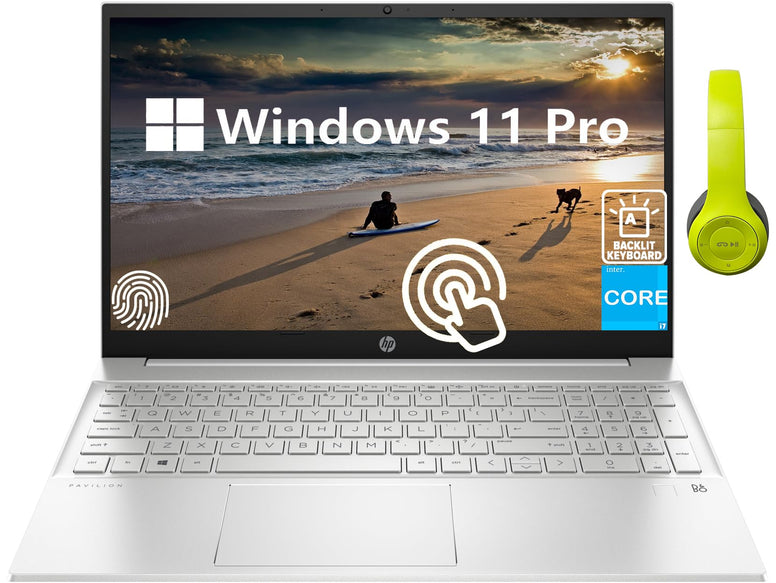 HP Pavilion 15.6’’ FHD Touchscreen Business Laptop with 12th Gen Intel Core i7-1255U(Up to 4.7 GHz), 32GB RAM 1TB SSD, Backlit Keyboard with 10 Number Key, USB C, Windows 11 Pro, Silver, Durlyfish