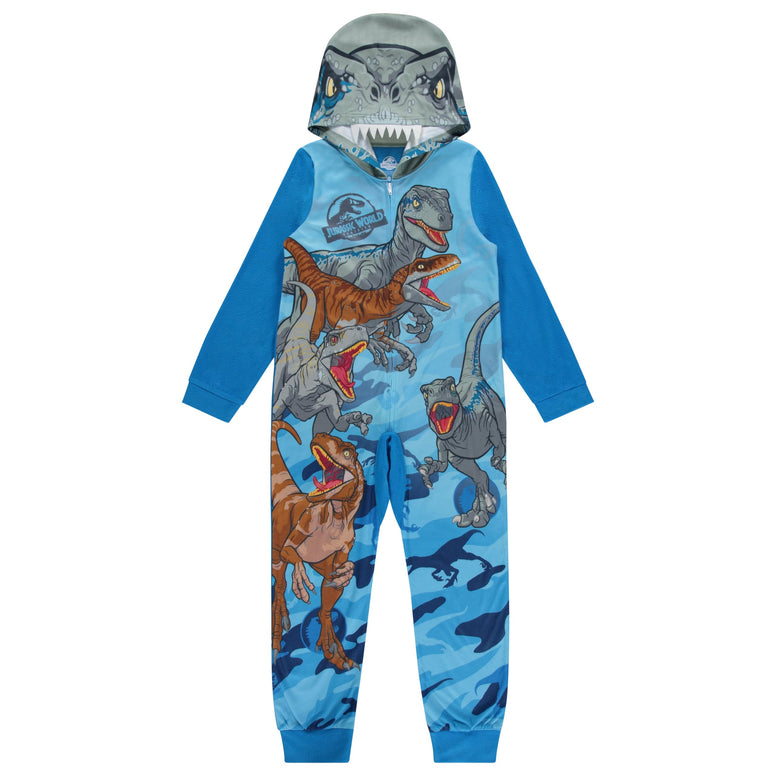 Jurassic World Boys Pajamas Set - Hooded Long Sleeve Dinosaur Pajamas - Tyrannosaurus, Velociraptor Sleeper Pajamas Set 8 Years