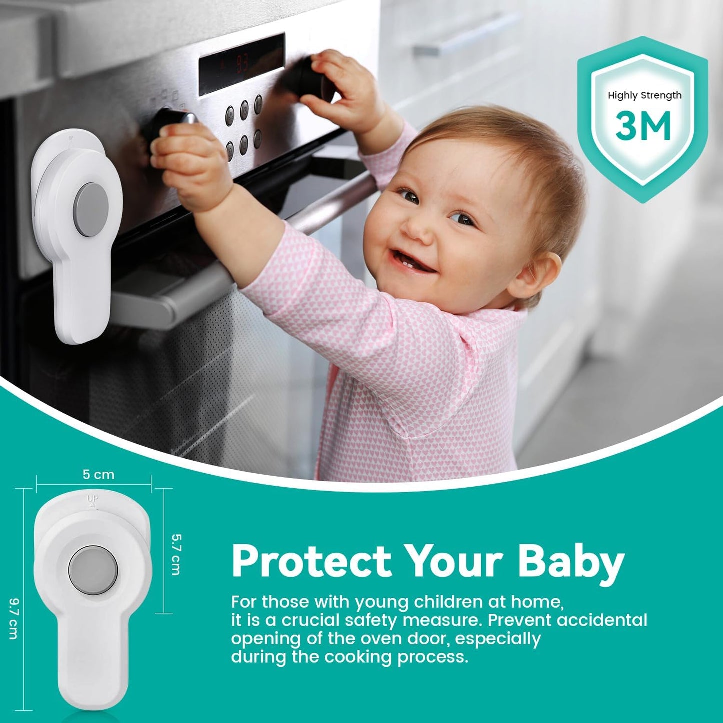 Oven Lock Child Safety, Oven Door Lock Child Safety Heat Resistant with 3M Adhesive, Easy to Install, Use Durable and Heat-Resistant Material, Durable Oven Baby Proofing for Kitchen (White)