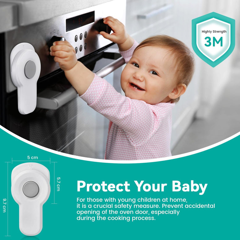 Oven Lock Child Safety, Oven Door Lock Child Safety Heat Resistant with 3M Adhesive, Easy to Install, Use Durable and Heat-Resistant Material, Durable Oven Baby Proofing for Kitchen (White)