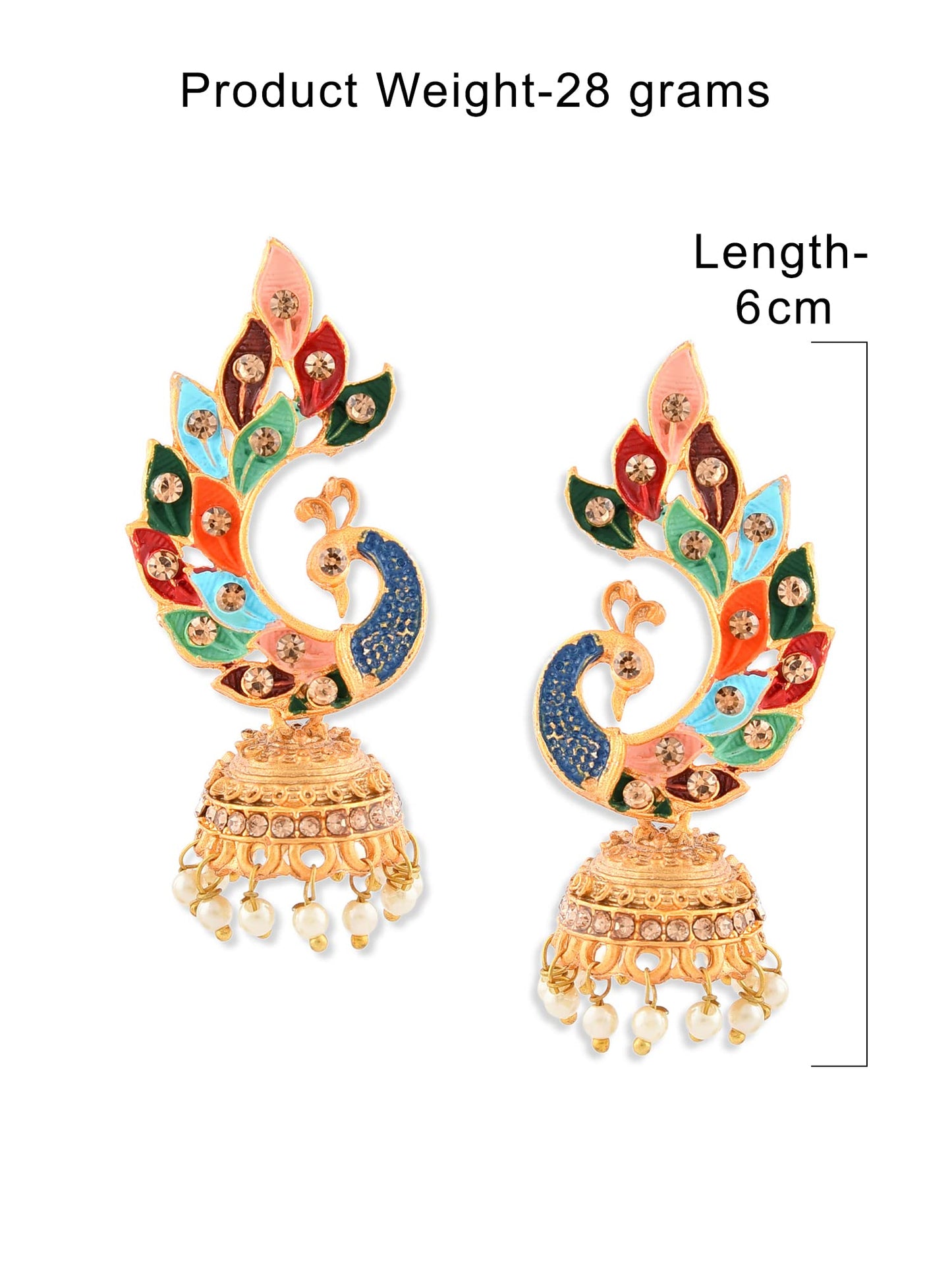 ZAVERI PEARLS Women'S 22K Gold Plated Metal Peacock Design Jhumki Earring (Multicolour, Zpfk8775)