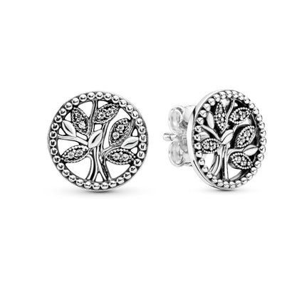 Pandora Moments Women's Sterling Silver Sparkling Family Tree Cubic Zirconia Stud Earrings