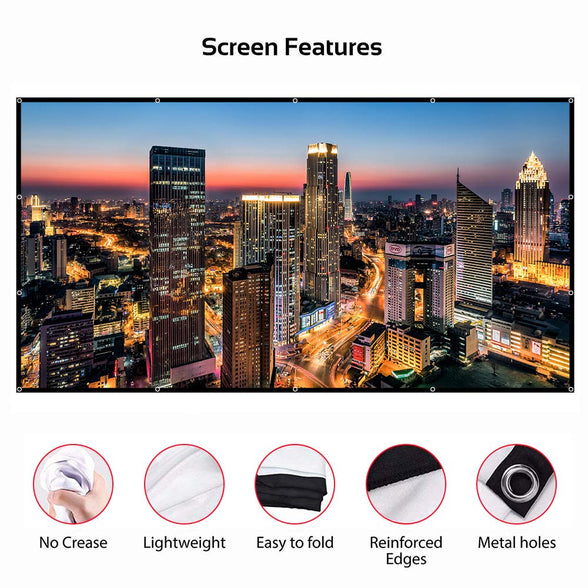 Projector Screen,120 inch 16:9 Foldable Movie Screen for Home, Office, Party, Classroom, Outdoor Indoor Movies.