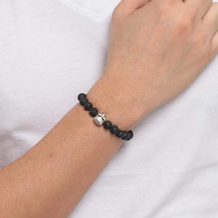 Alwan Black Lava Stone Elastic Bracelet for Men - EE3719MTH