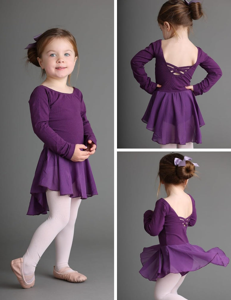 Zaclotre Girl's Classic Long Sleeve Dance Dresses Ballet Skirted Leotard