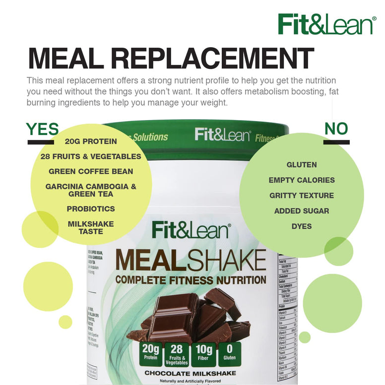 Fit & Lean Meal Shake Meal Replacement with Protein, Fiber, Probiotics and Organic Fruits & Vegetables, 1lb, Chocolate, 10 Servings Per Container