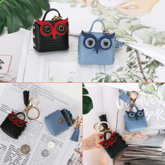 Owl Cute Keychain Leather Keychain with Lobster Clasp Keyring Tassel Coin Purse Keychain for Women Men kids Purse Bandbag Backpack Wallet Decor Gift 2Pcs(Black + Blue)