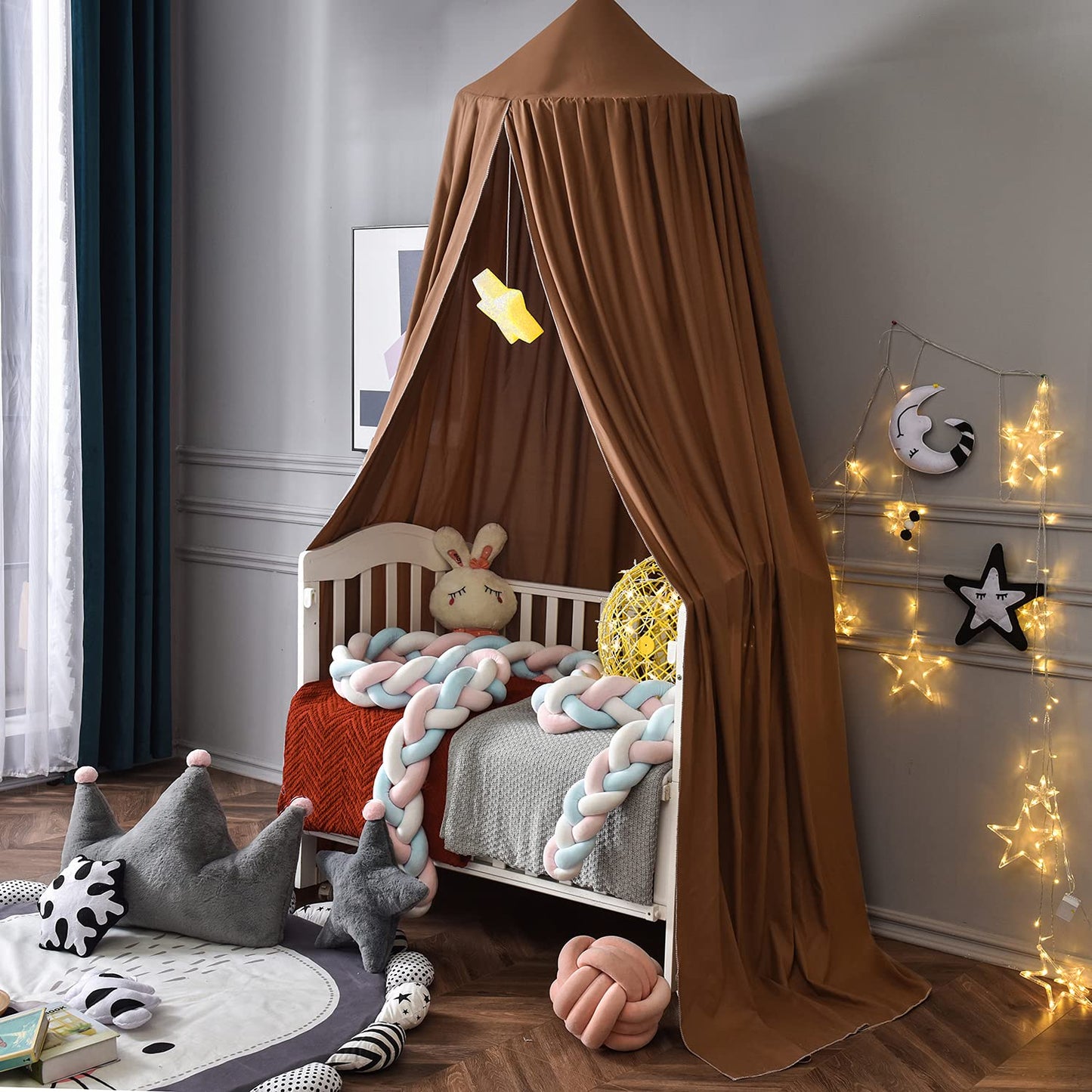 Mengersi Bed Canopy Play Tent for Kids, Round Dome Kids Mosquito Net Indoor Outdoor Castle Hanging House Decoration Reading Nook (Coffee)