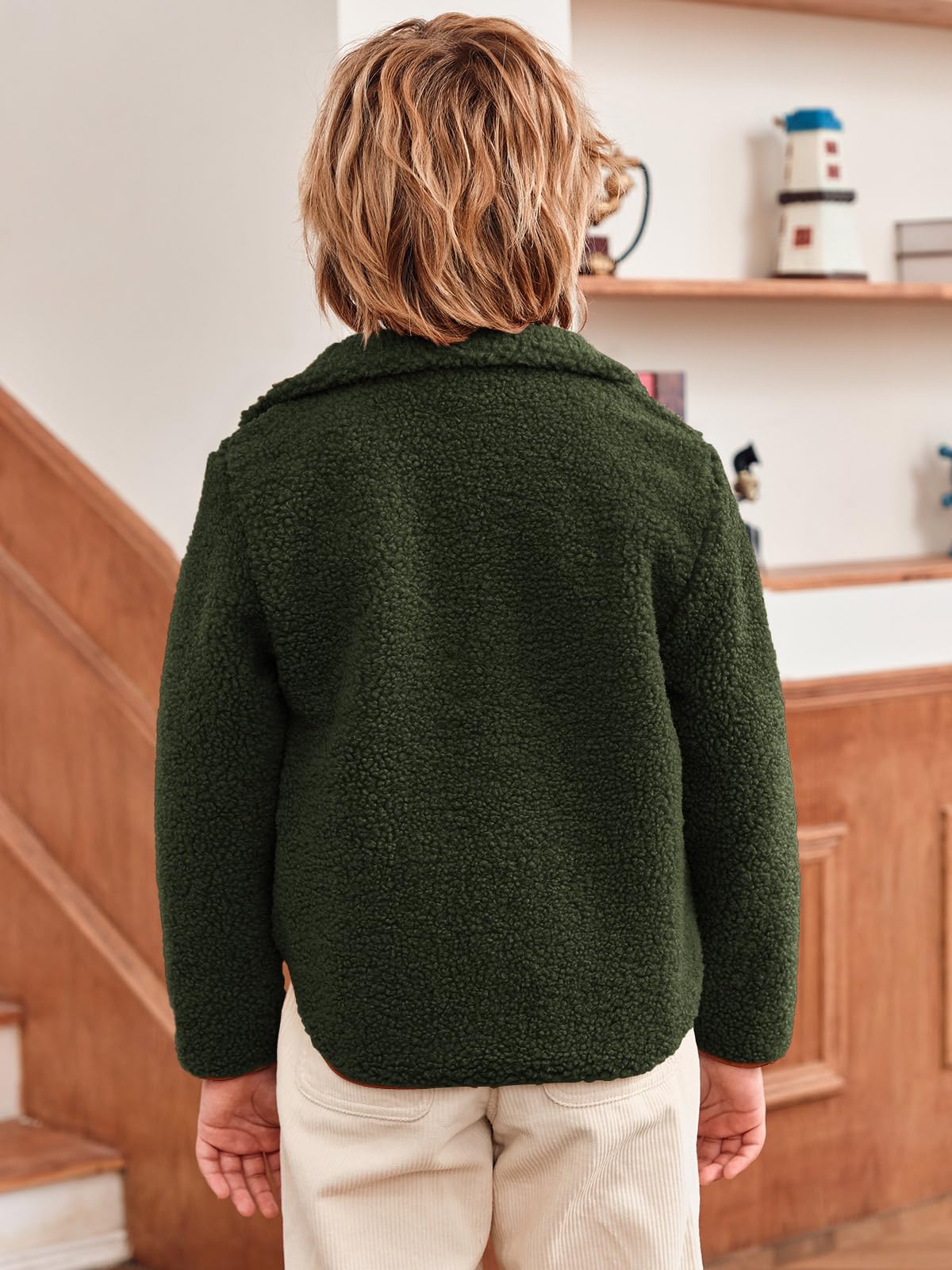 Haloumoning Boys Half Zip Up Sherpa Sweatshirts Kids Fashion Color Block Fleece Pullover Clothes With Pockets 5-14 Years
