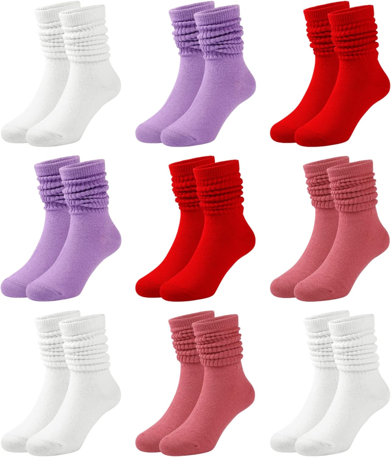 BOOPH 9 Pairs Kids Girls Slouch Socks Knee High Baby Girls Athletic Crew Socks