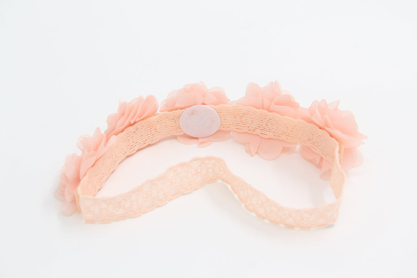 Baby Toddler Elastic Chiffon Flower Headbands Princess Girls Hand Sewing Beads Flower Headwear Nylon (QJ11 White pink)