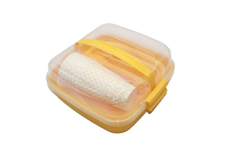 Shopivaa | 32 Piece (Serves 6 People) Picnic Set/Camping Set/Outdoor Dining/Party Set With Carry Case (Lightweight & Durable BPA Free Plastic) | Dishwasher Safe (Yellow)