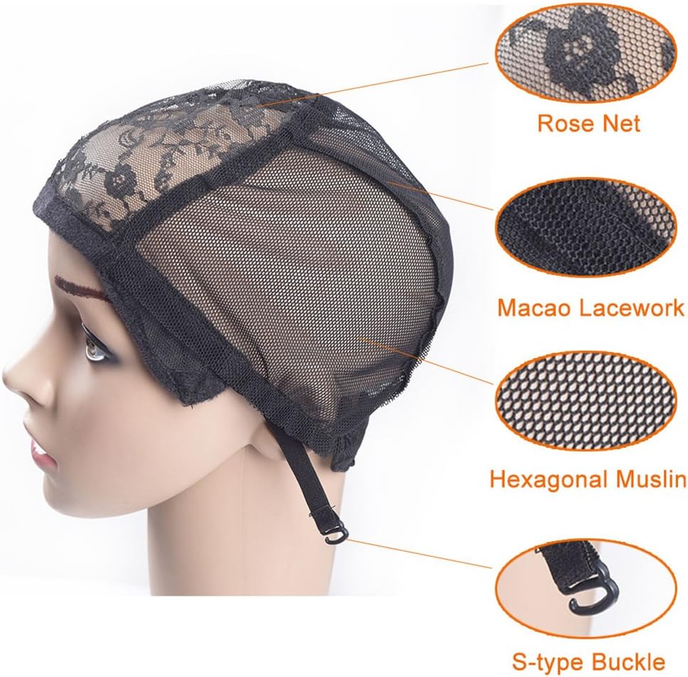 M AliMomo 2 pcs Wig Caps with Adjustable Strap for Making Wigs Free Size Black Dome Mesh Wig Cap for Women (Lace Wig Caps)