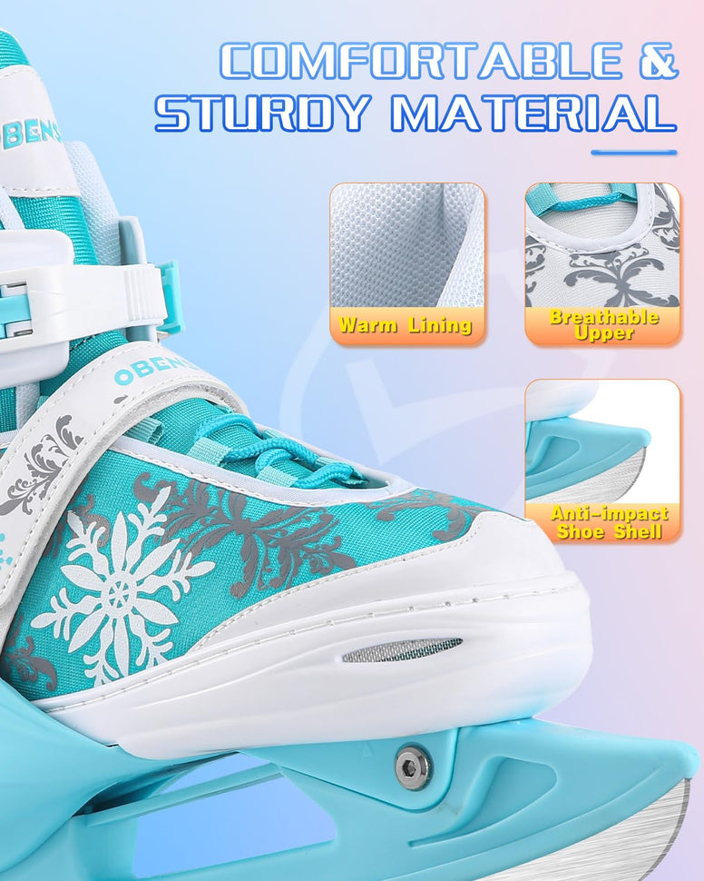 Snowflake Ice Skates for Kids | Adjustable Ice Hockey Skates for Toddlers Girls and Boys | Fun Ice Skating Shoes for Outdoor and Rink | Soft and Comfortable Lining | Enhanced Ankle Support