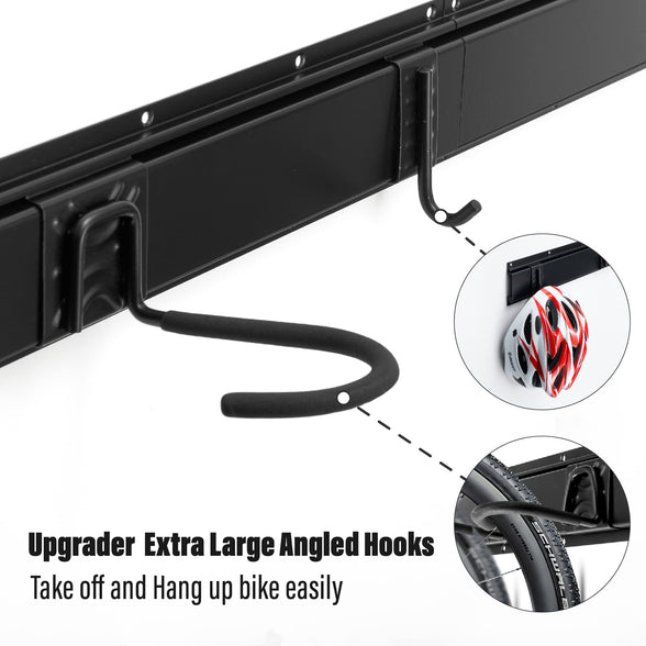 Sinoer Bike Storage Rack Garage for 4 Bicycles + 2 Helmets, Bike wall mount, bike racks for Garage/Home, Vertical Cycling Hanger, Holder for Road Bicycles（Hook Inner width: 90mm,3.6inch)