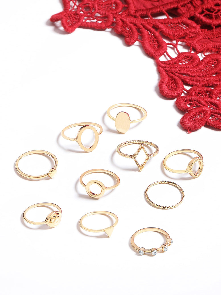 Zaveri Pearls Gold Tone Set Of 10 Stunning Stackable Finger Rings-ZPFK10876