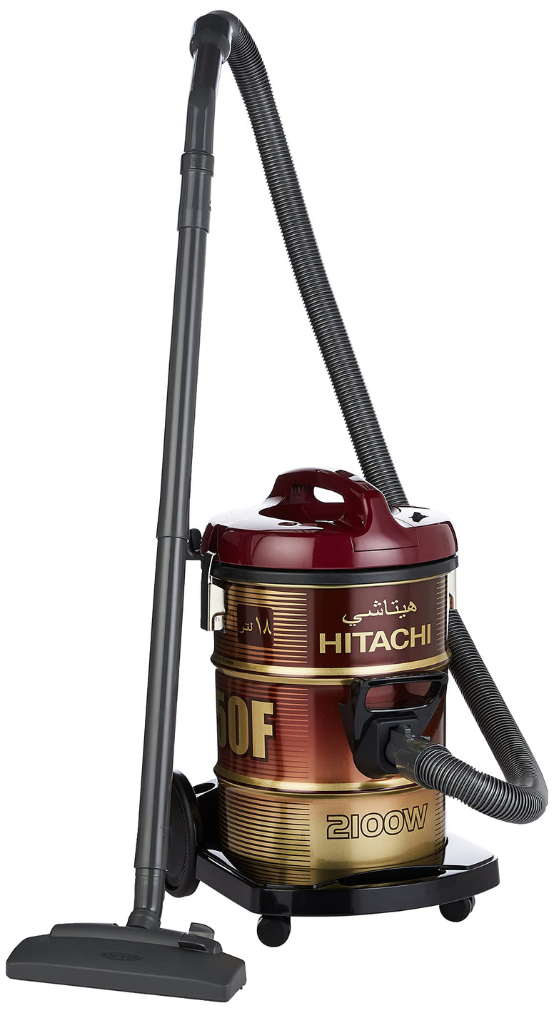 Hitachi Drum Vacuum Cleaner 2100 Watts, 18 Liters Tank Dust Capacity With 7.8M Extra Long Power Code, Removable & Washable Filter, Rug-Floor Nozzle, Best For Home, Office & Mosque, CV950F24CBSWR