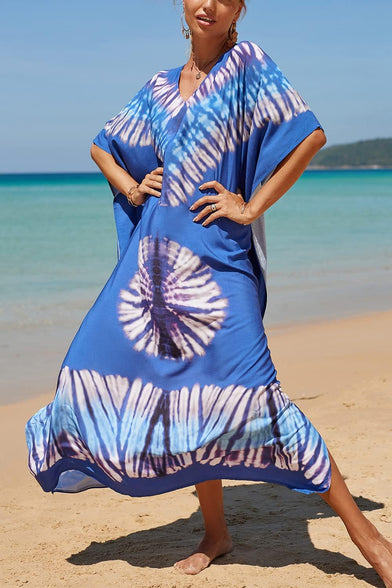 YouKD Women's Long Kaftan Bohemian Beach Swimsuit Cover Up Dress Plus Size Robe