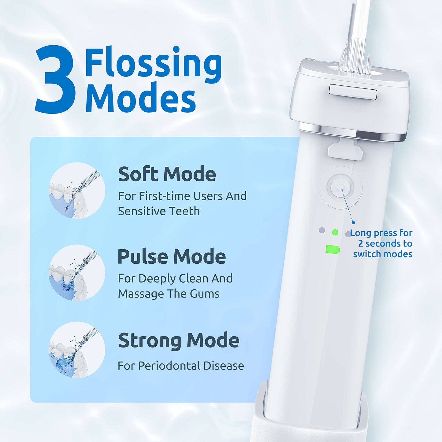 Water Flosser [Mini Cordless Portable] Oral Irrigator Water Teeth Cleaner Pick, Telescopic Water Tank, 3 Modes & IPX7 Waterproof, Home & Travel Water Flossers for Teeth, Braces Bridges Care.