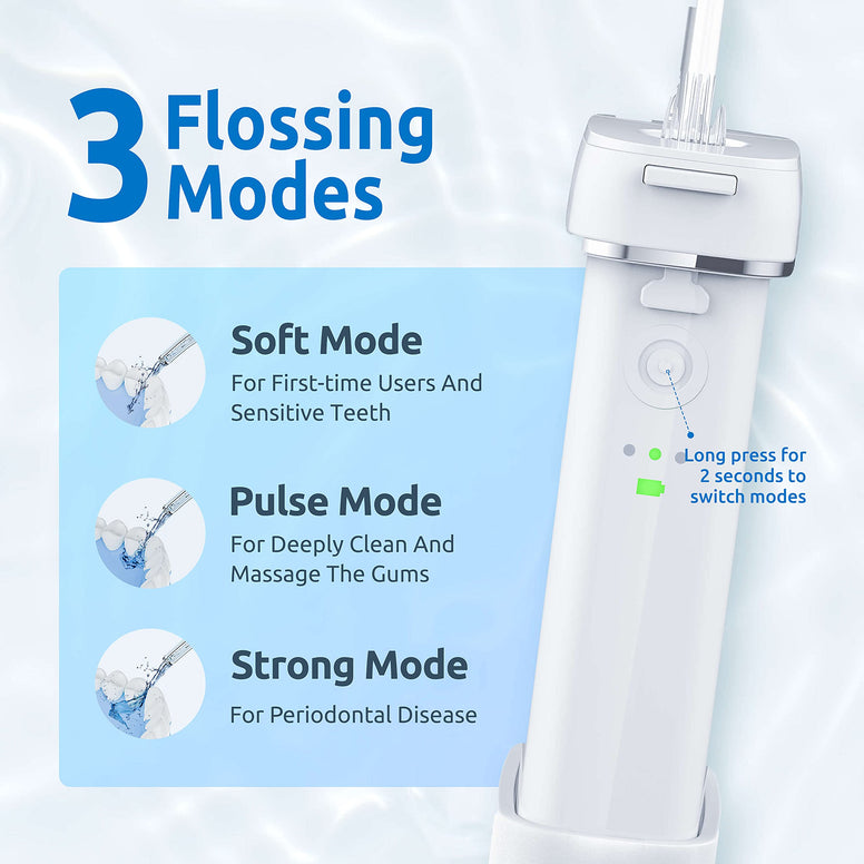 Water Flosser [Mini Cordless Portable] Oral Irrigator Water Teeth Cleaner Pick, Telescopic Water Tank, 3 Modes & IPX7 Waterproof, Home & Travel Water Flossers for Teeth, Braces Bridges Care.