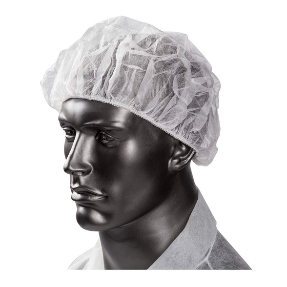 Khandekar Pack of 100 Latex Free Lightweight Disposable Bouffant Mob Caps - Elastic Spun-Bonded Non-Woven Protective Head Cover Hair Net for Food Service, Medical Use, Nurses, Lab - 18 inch, White