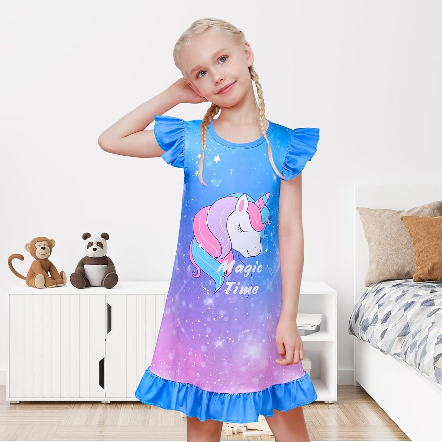 Fiodrimy Girls Nightgowns Unicorn Sleepwear Night Sleep Dress Pajamas Little Kids Toddler Soft Nightgown