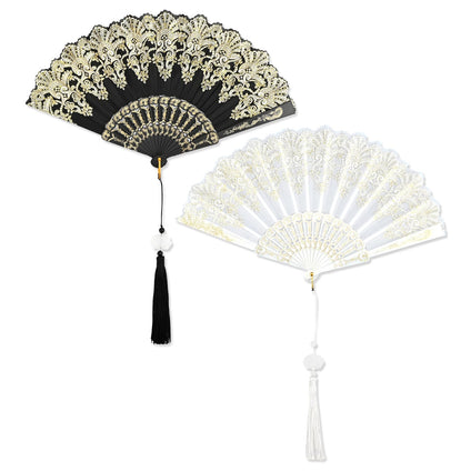 Bekecidi 2 Pcs Folding Fan with Tassel, Chinese Style Handheld Folding Fan for Classical Dance Performance, Home Decorations, Wedding Party Gifts, 2 Colors