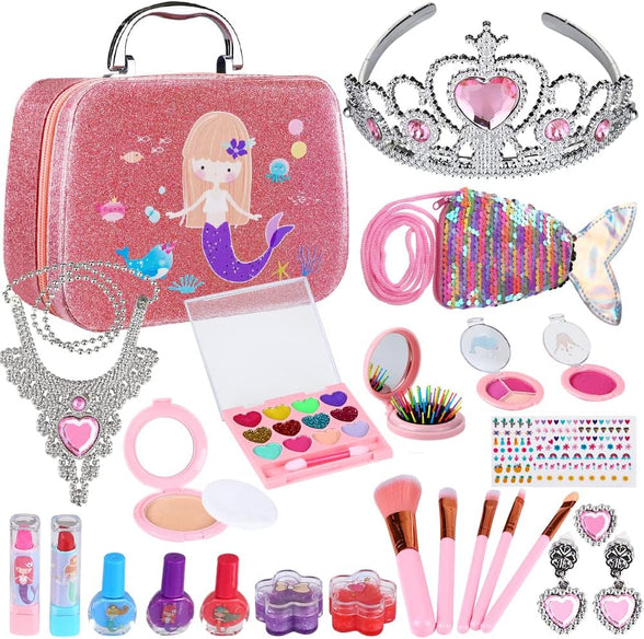 Kids Makeup Kit for Girl, 30PCS Washable Safe & Non-Toxic Cosmetic Halloween Makeup Toys, Princess Dress Up Makeup Set Toys with Cosmetic Bag for 3-12 Year Old Kids Girls Toys Halloween Birthday Gift