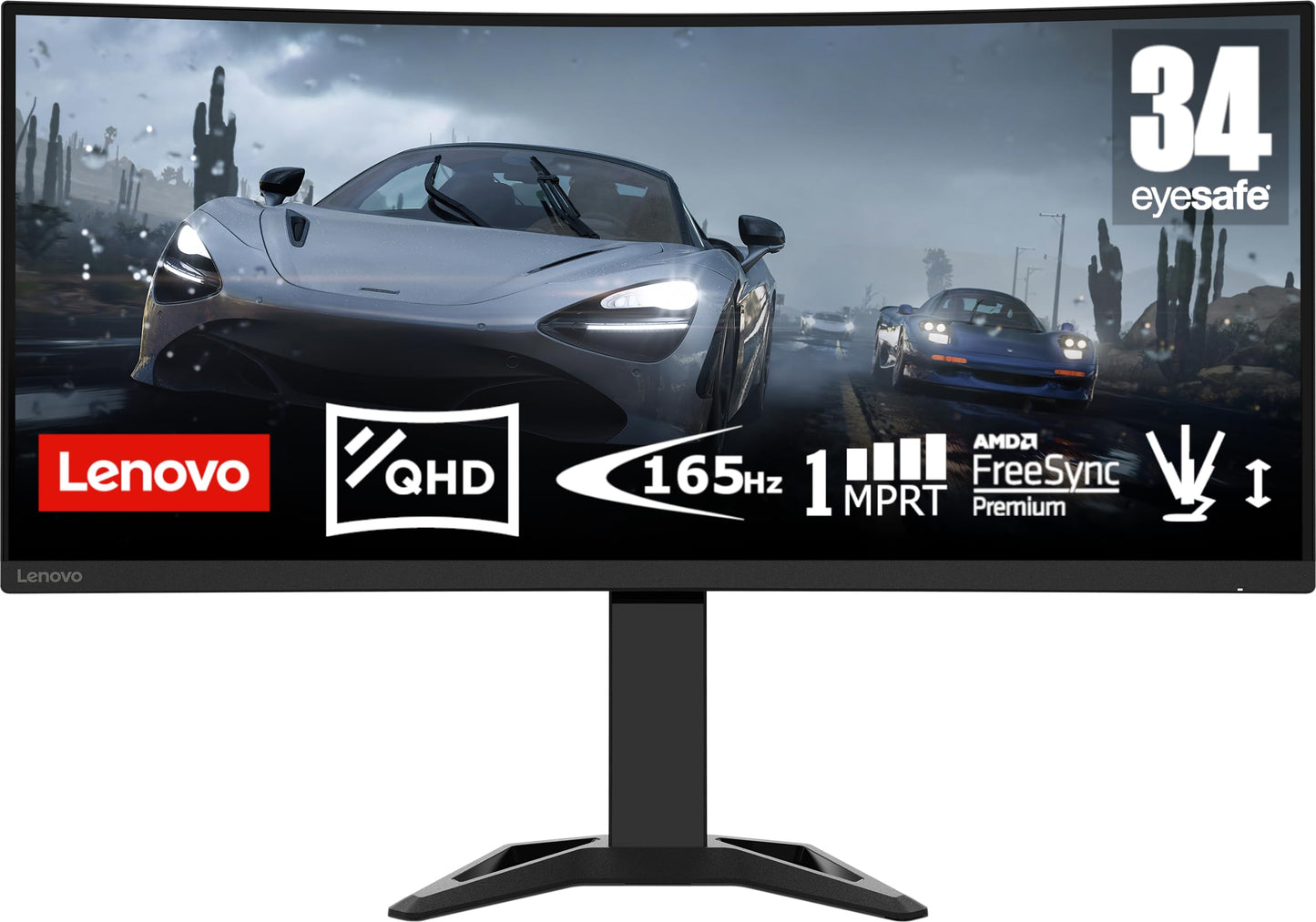 Lenovo 34 Inch Curved Wide QHD VA 165Hz 0.5ms Gaming Monitor With HDMI 2.0,DP,Raven Black G34w-30