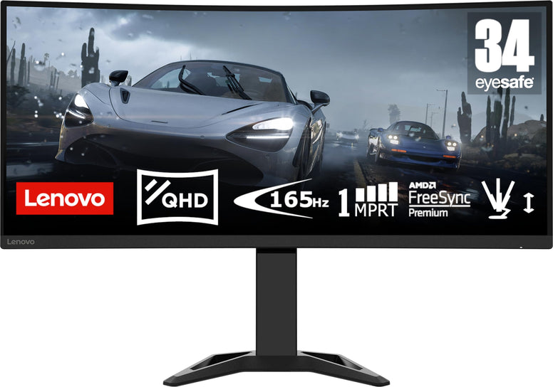 Lenovo 34 Inch Curved Wide QHD VA 165Hz 0.5ms Gaming Monitor With HDMI 2.0,DP,Raven Black G34w-30