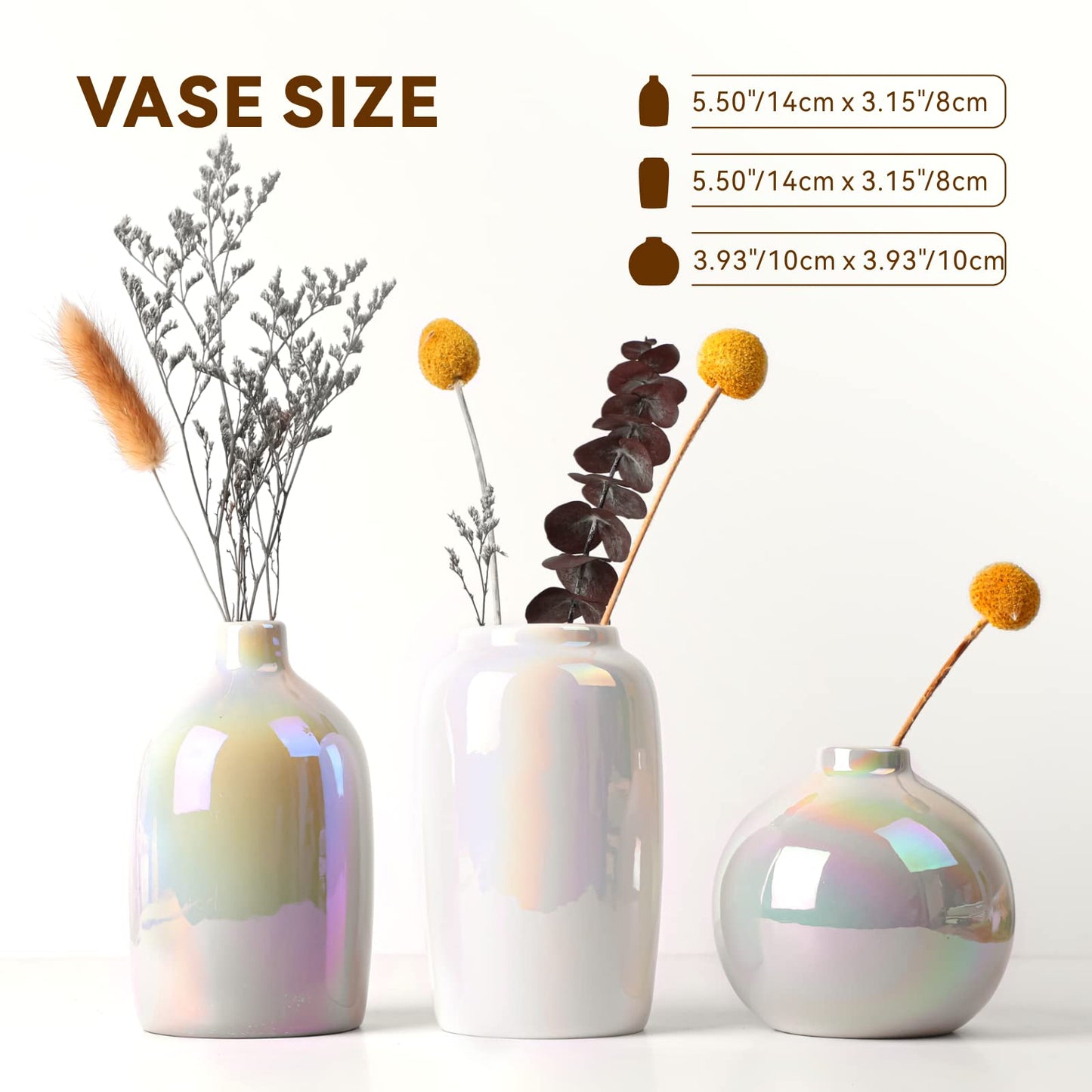 Baytion Ceramic Vase, Shell Color Flower Vases for Artificial Dried Flowers & Pampas Grasses,Ceramic Flower Vase Decor for Home, Living Room,Office Table,Bookshelf, Mantel & Entryway (L)