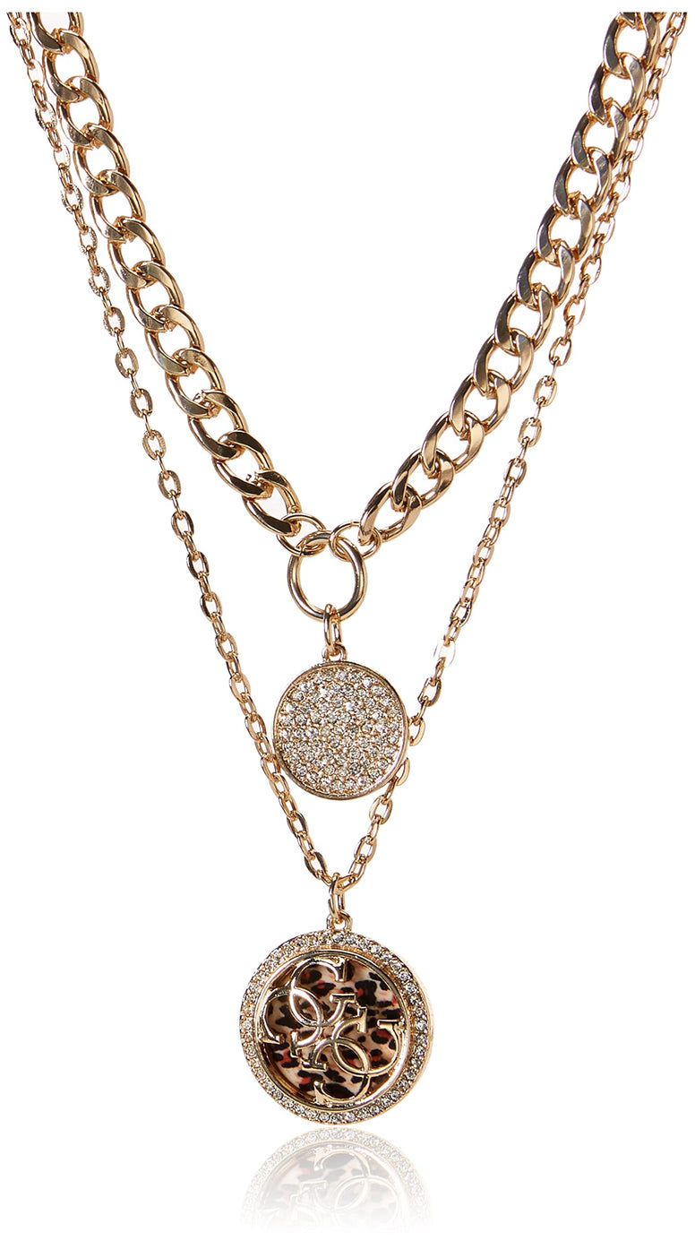 GUESS Gold-Tone Double Layer Coin Pendant Chain Necklace Set, one size, Metal, Crystal