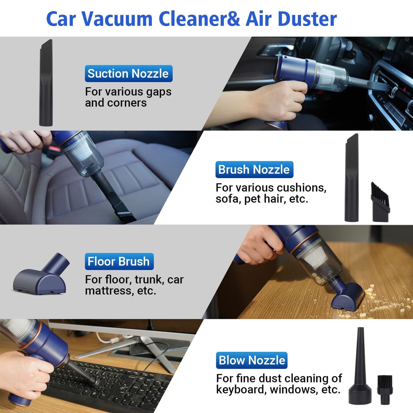 KASTWAVE Cordless Handheld Vacuum Cleaner - 2-in-1 Vacuum & Air Duster, 9000PA Suction, Wet/Dry Use, LED Light, Multi-Nozzles, Floor Brush - Perfect for Car, Home, Office, and Pet Hair