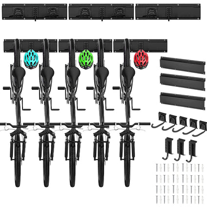 SKADE Bike Rack Garage, 120CM Extra Length for 5 Bicycles Storage and 3 Helmets, Space Saving Vertical Wall Mount, Heavy-Study Steel Made, Holds up to 300 lbs