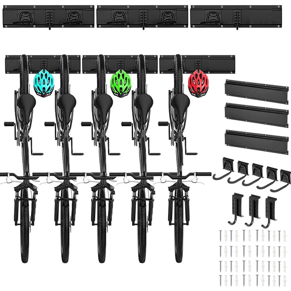 SKADE Bike Rack Garage, 120CM Extra Length for 5 Bicycles Storage and 3 Helmets, Space Saving Vertical Wall Mount, Heavy-Study Steel Made, Holds up to 300 lbs