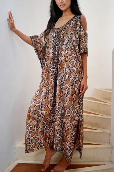 YouKD Summer Long Kaftan Bohemian Loungewear Beach Swimsuit Cover Up Maxi Dress for Women