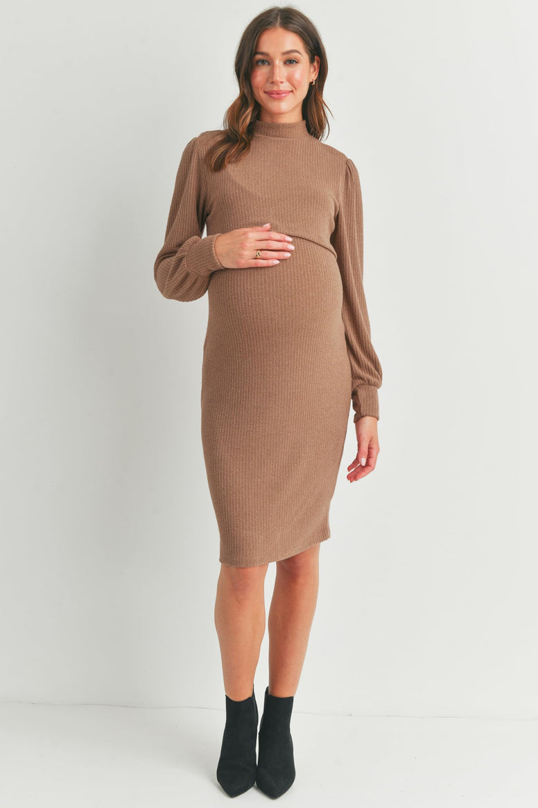 Womens Long Sleeve Mock Neck Ribbed Maternity Nursing Dress