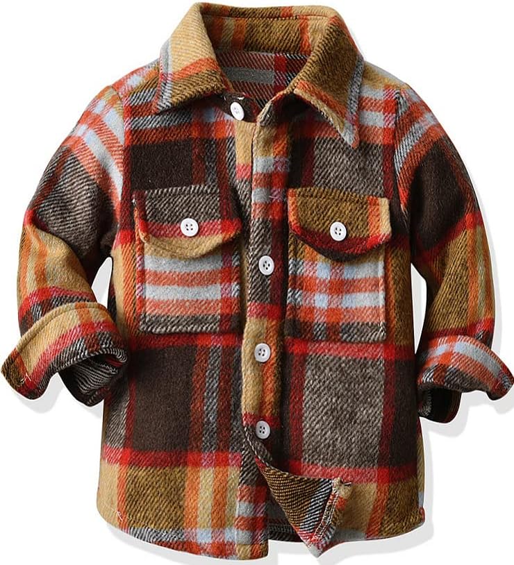 Kids Plaid Flannel Shirt for Boys, Fashion Long Sleeve Button Down Casual T Shirt