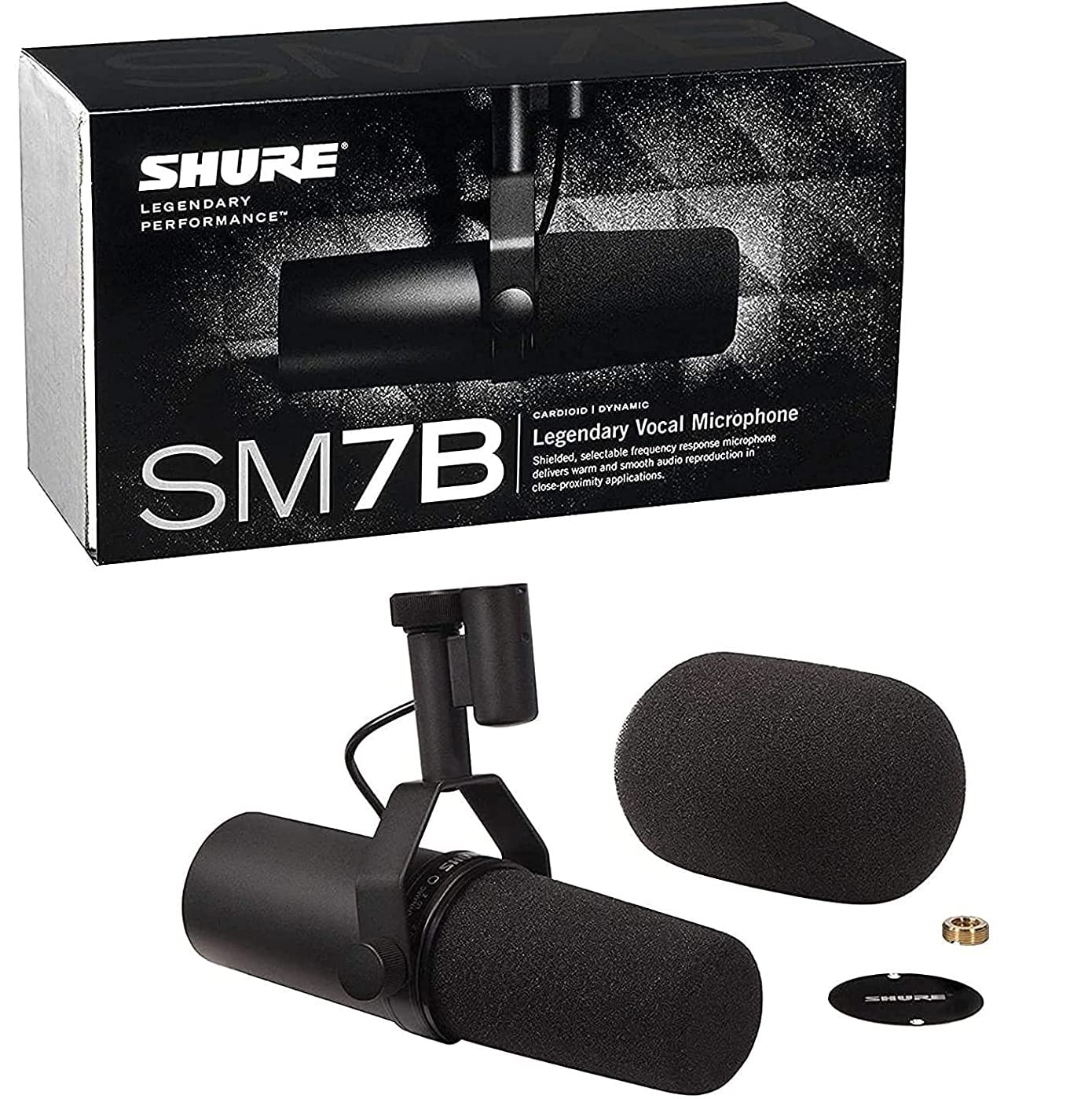 Shure SM7B, Cardioid Studio Microphone, Professional Vocal Recordings, Dynamic, For Live Streaming, PC Gaming & Podcast, Black