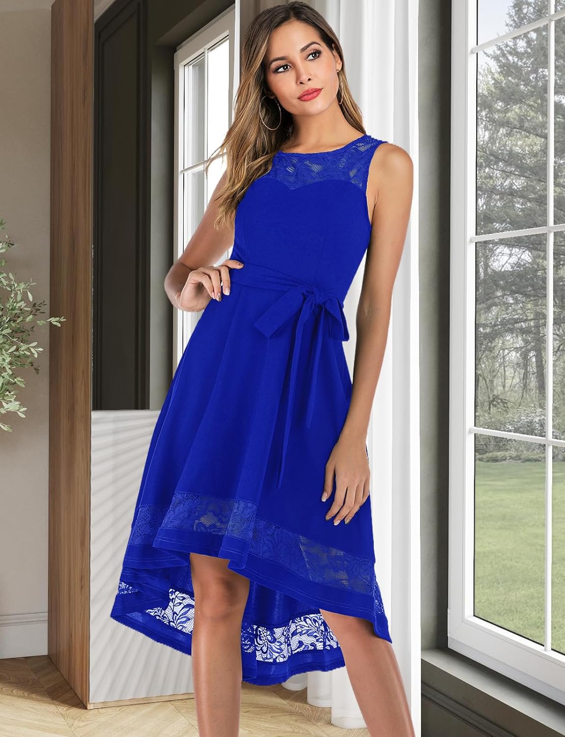 High Low Wedding Guest Dresses for Women Cocktail Evening Lace Party Dress Teen Semi Formal Bridesmaid Dress Tea Length