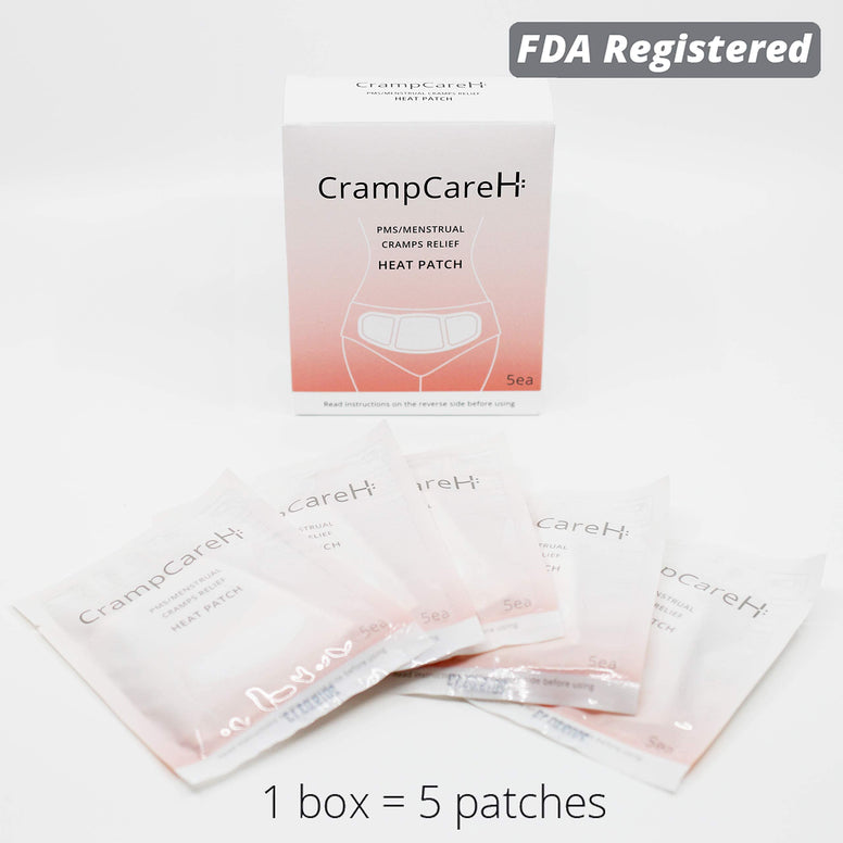 (5 Patches) CrampCareH PMS/Menstrual Cramps Relief Heat Patch with Wide Wings, FDA Registered