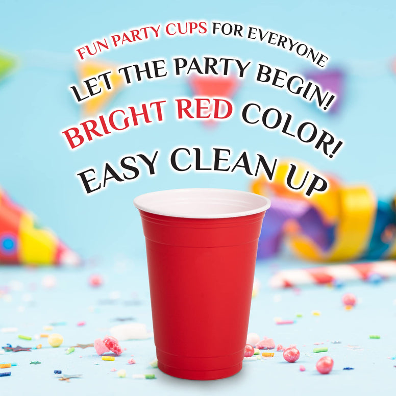 Fun® Plastic Party Cups 16oz - Red Plastic Cups Sturdy Red Plastic Party Cups Birthday Party Cups for All Occasions, 475ml Cups - 25pieces