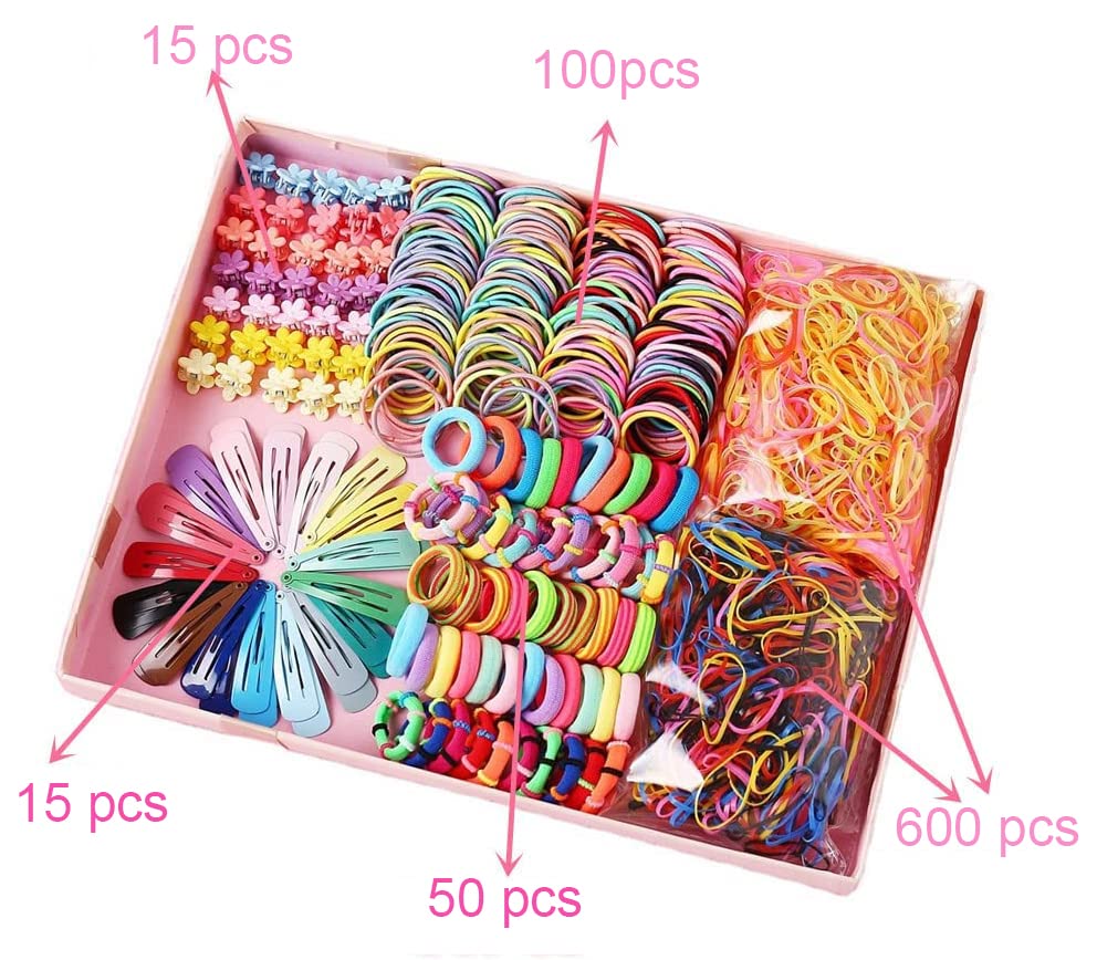 Girls Hair Accessories Set,780 Pcs Kids Hair Accessories Gift Set,Bow Hair Clip Flower Hair Clip Elastic Rubber Hair Ties Hair Clips for Girls and Little Girls Baby Kids