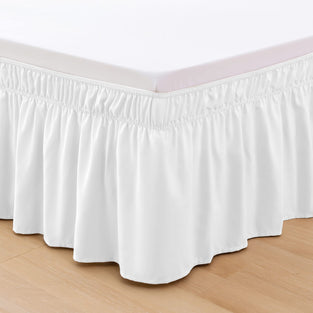 Elegant Comfort Luxurious Wrap Around Elastic Solid Ruffled Bed Skirt, with 16 Inch Tailored Drop - Easy Fit, Premium Quality Wrinkle and Fade Resistant - Full/Twin, White