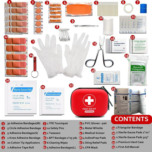 106-Pcs First Aid Kit Clean, Treat, Protect Minor Cuts, Scrapes. Home, Office, Car, School, Business, Travel, Emergency, Survival, Hunting, Outdoor, Camping & Sports (106 Pcs Red)