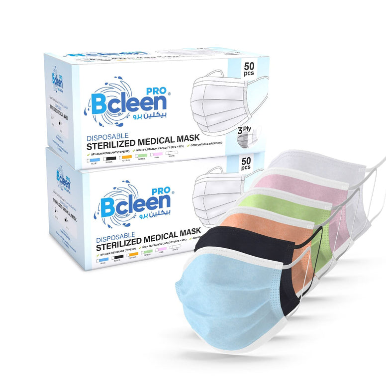 Bcleen® 3 Ply Sterile Disposable Medical Mask For Adults, 50 Pieces - Orange