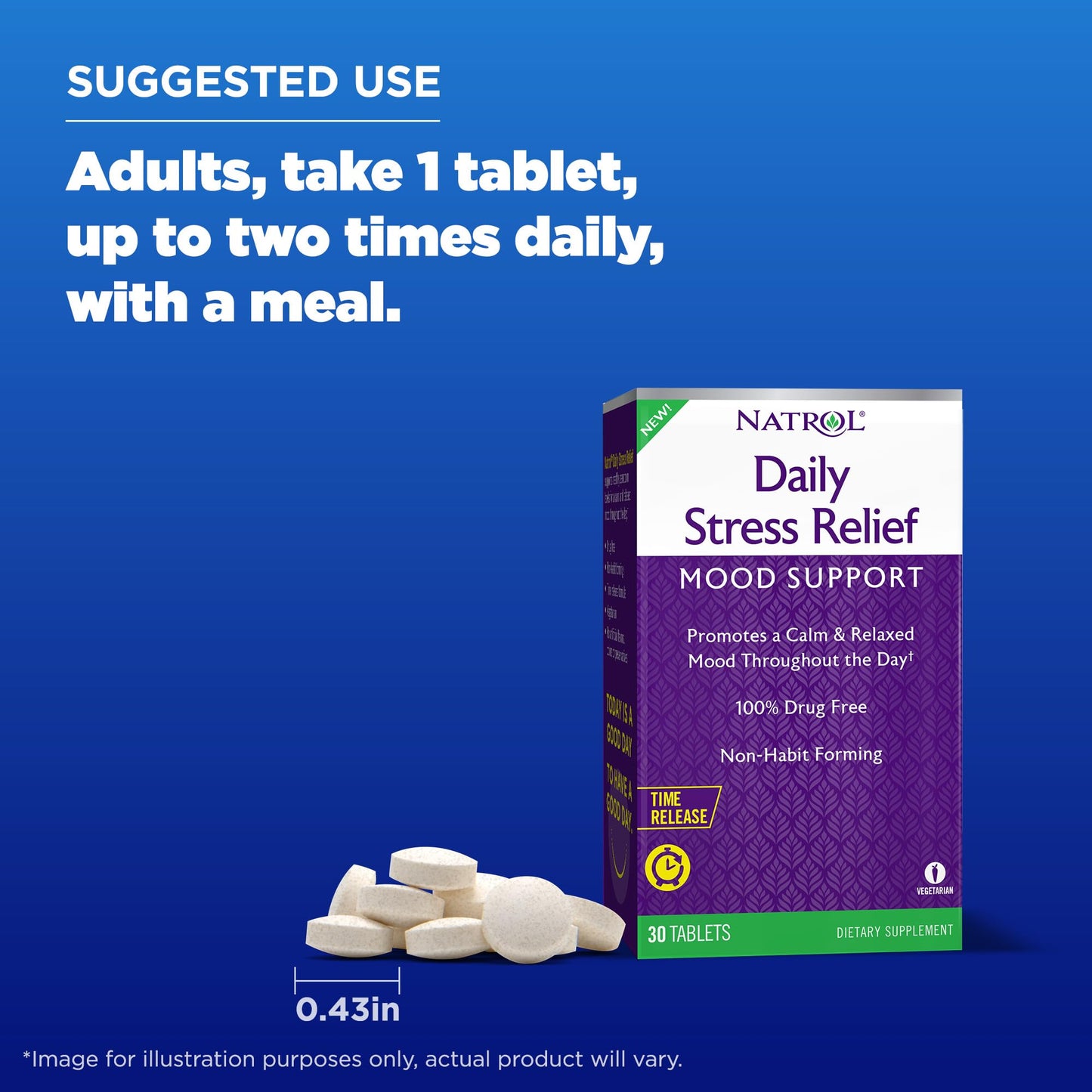 Natrol Daily Stress Relief Mood Support Time Release Tablets, Promotes a Calm and Relaxed Mood, 100mg, 30 Count